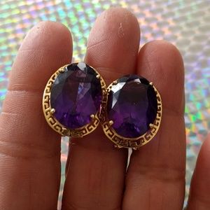 Vintage 14K Yellow Gold Genuine Amethyst Earrings